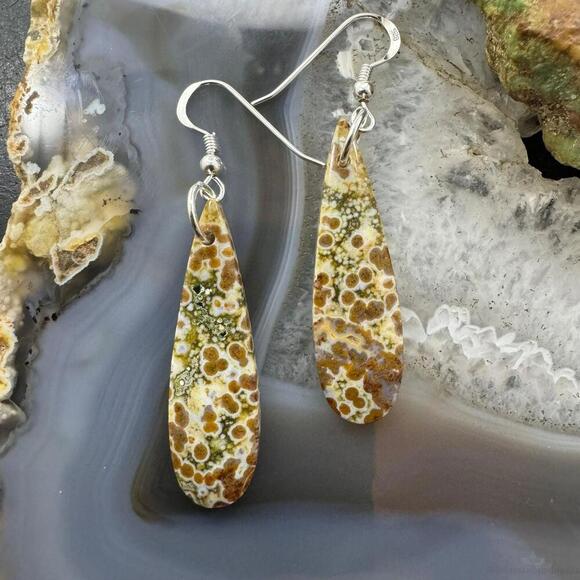 Sterling Silver Teardrop River Jasper Slab Dangle Earrings For Women #197 - Picture 1 of 10